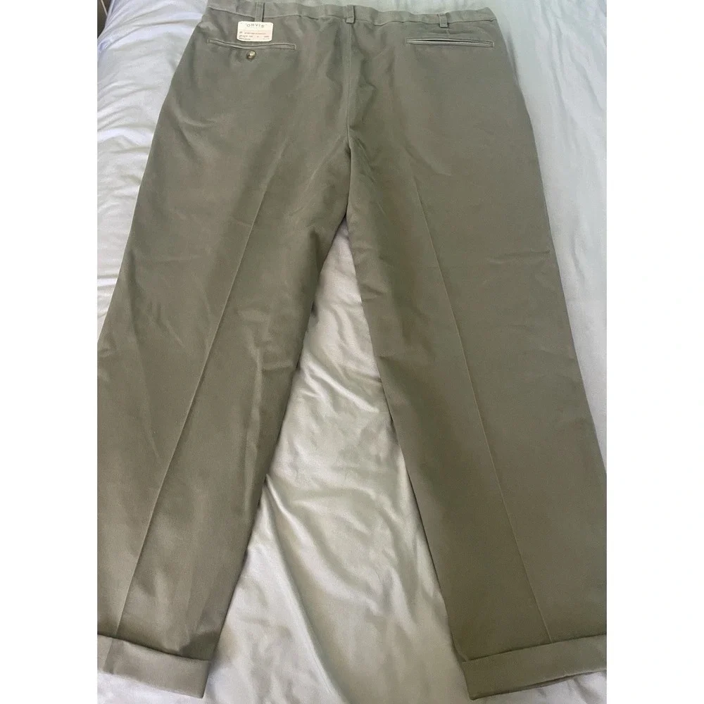 Orvis Pants Mens 44 Olive Wrinkle-Free Comfort Waist Pleated Chino Classic